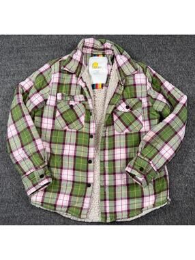 Boden Girls Flannel Sherpa Lined Shacket Size 9/10 Button Down Cozy